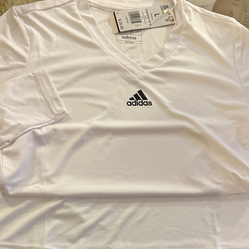 Adidas White V-Neck Team Base Tee